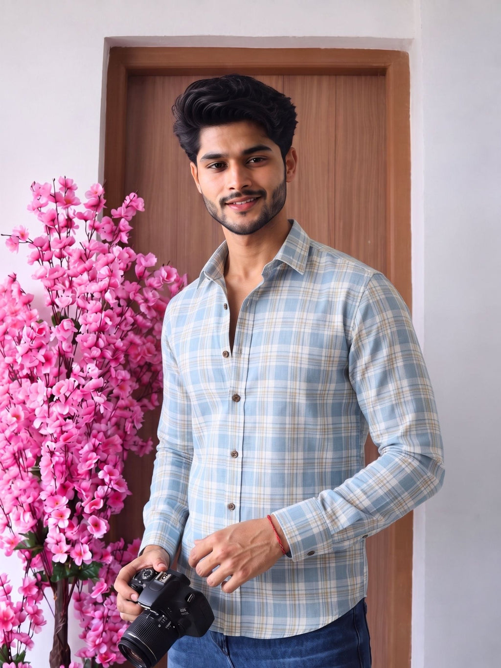 Blue Check – Printed Cotton Full Sleeve Shirt - Jaipuri Crown