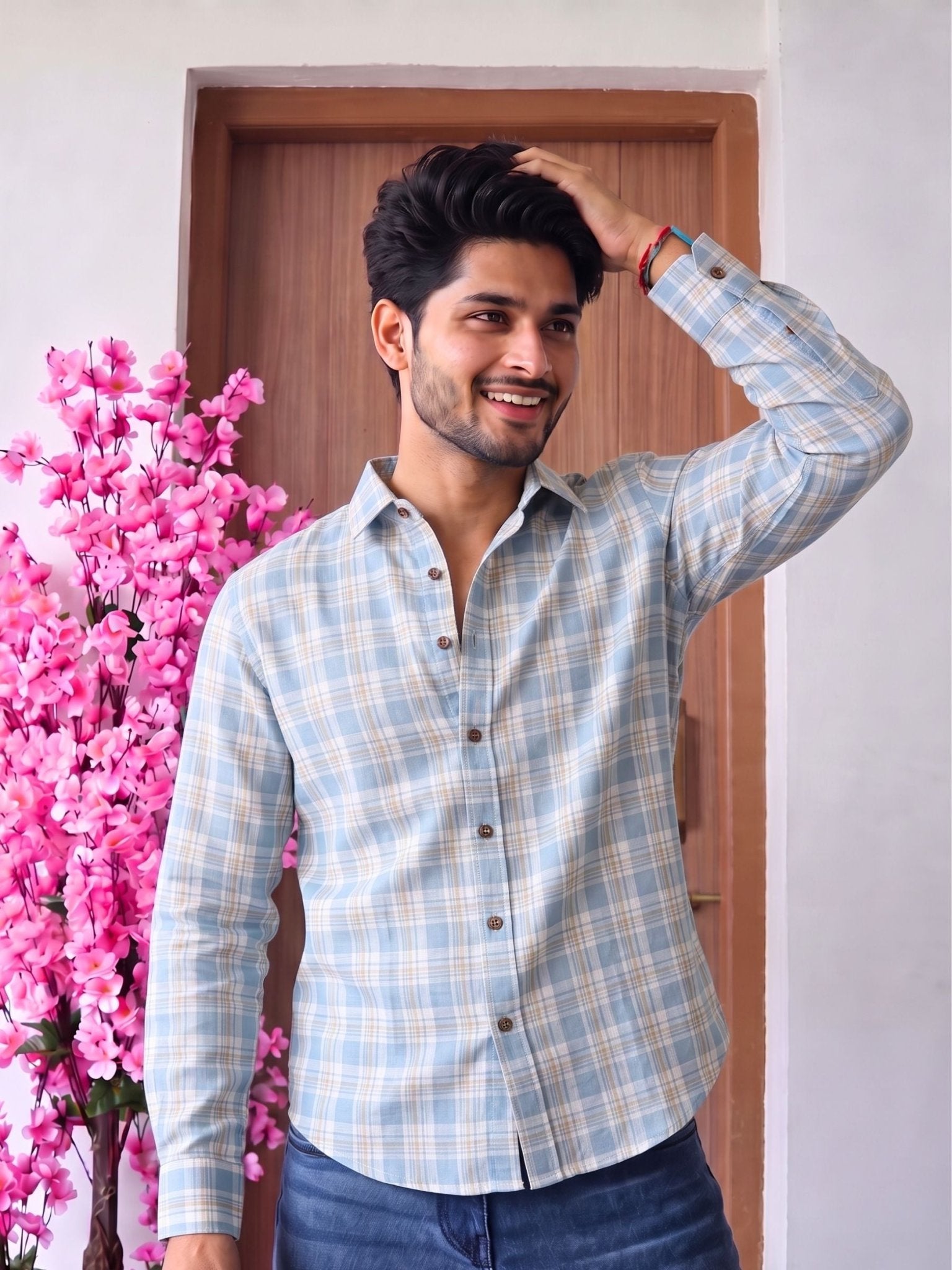 Blue Check – Printed Cotton Full Sleeve Shirt - Jaipuri Crown