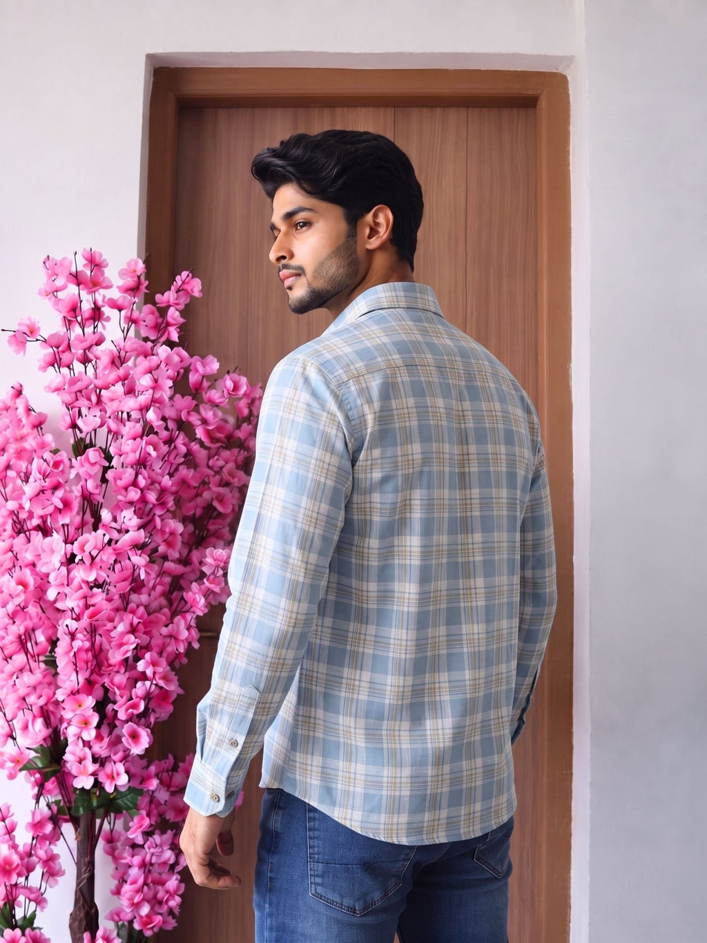 Blue Check – Printed Cotton Full Sleeve Shirt - Jaipuri Crown