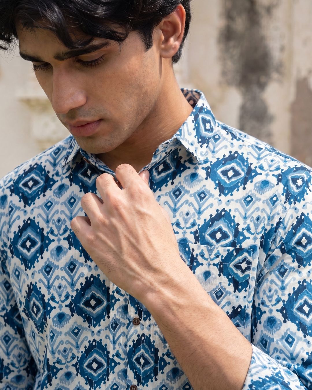 Blue Diamond – Printed Cotton Full Sleeve Shirt - Jaipuri Crown