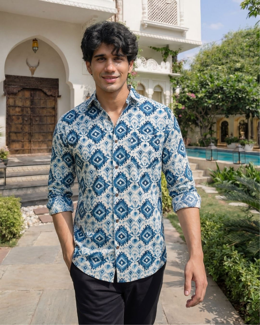 Blue Diamond – Printed Cotton Full Sleeve Shirt - Jaipuri Crown