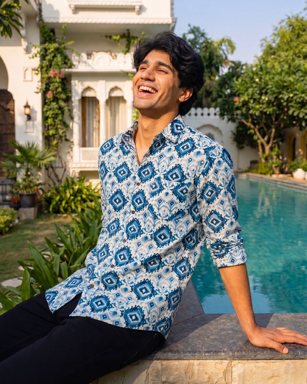 Blue Diamond – Printed Cotton Full Sleeve Shirt - Jaipuri Crown