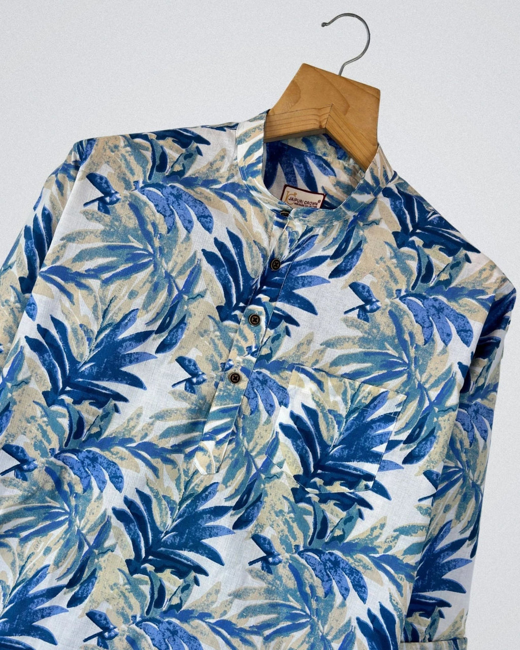Blue Floral Fantasy – Printed Cotton Short Kurta - Jaipuri Crown