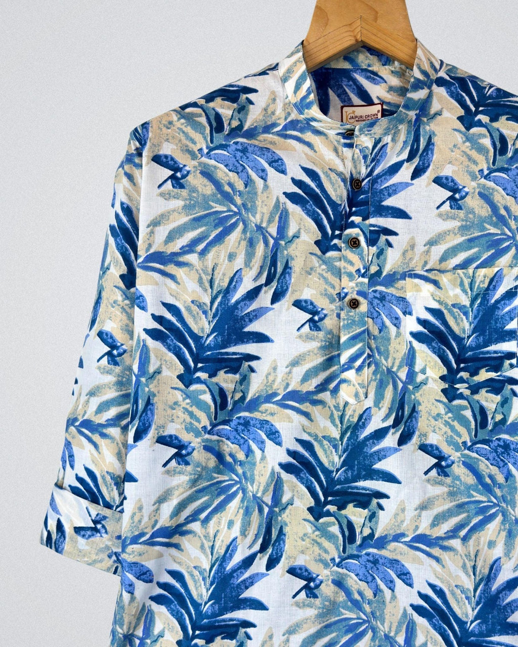 Blue Floral Fantasy – Printed Cotton Short Kurta - Jaipuri Crown