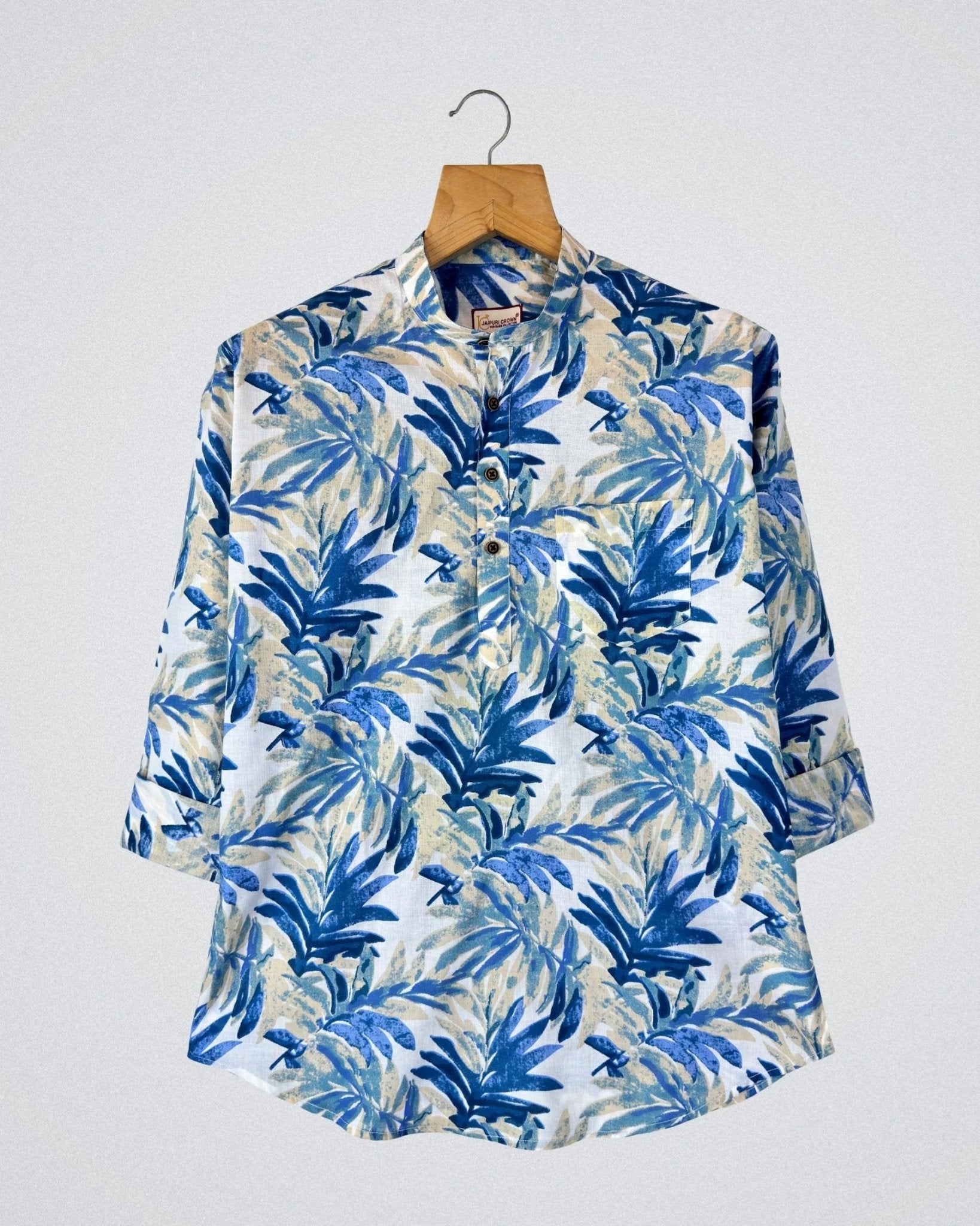 Blue Floral Fantasy – Printed Cotton Short Kurta - Jaipuri Crown