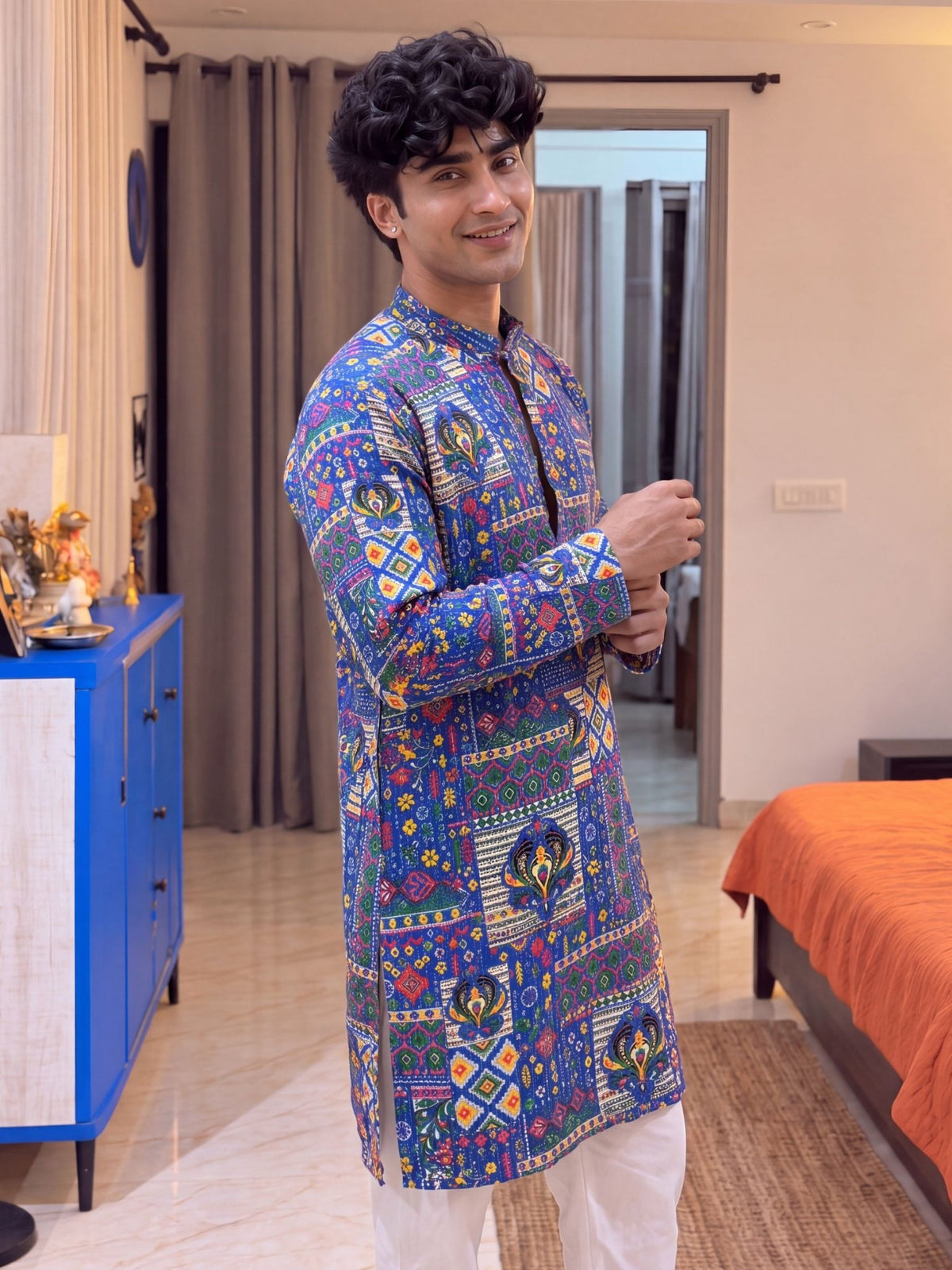 Blue Floral Jaal – Printed Long Kurta - Jaipuri Crown