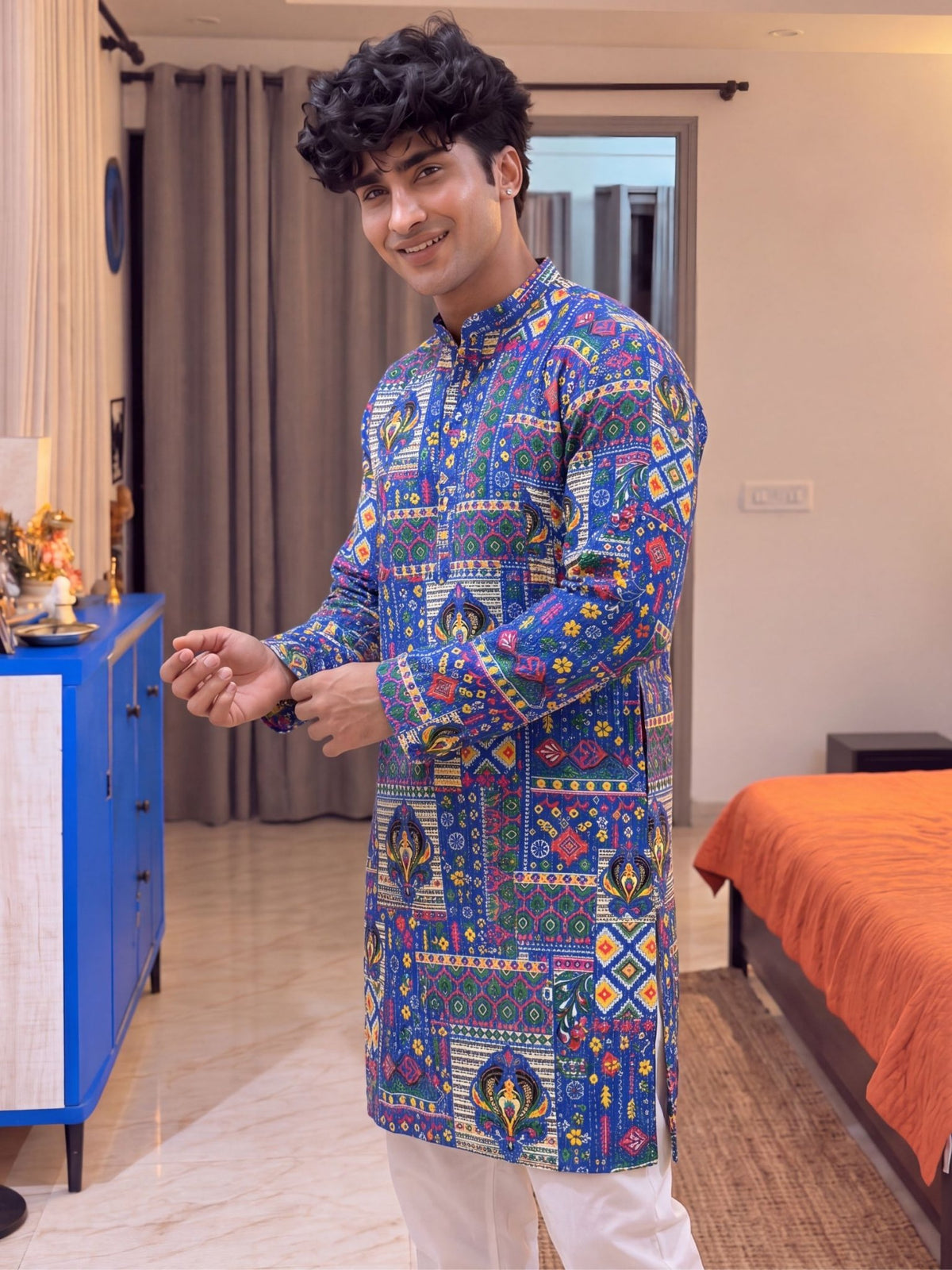 Blue Floral Jaal – Printed Long Kurta - Jaipuri Crown