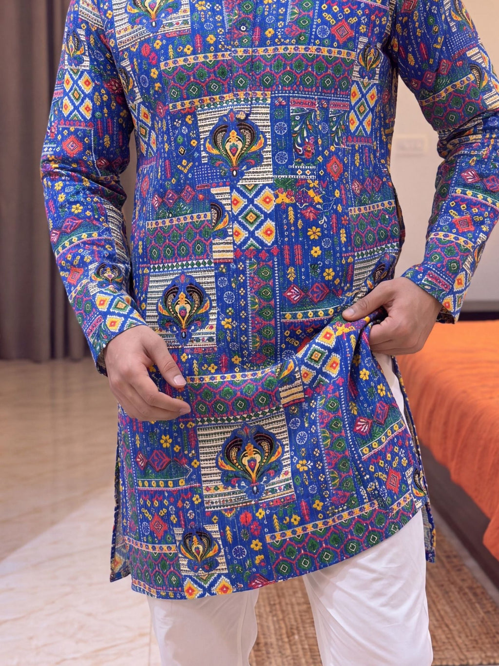 Blue Floral Jaal – Printed Long Kurta - Jaipuri Crown