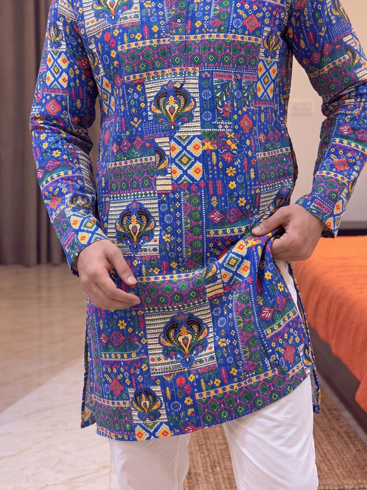 Blue Floral Jaal – Printed Long Kurta - Jaipuri Crown