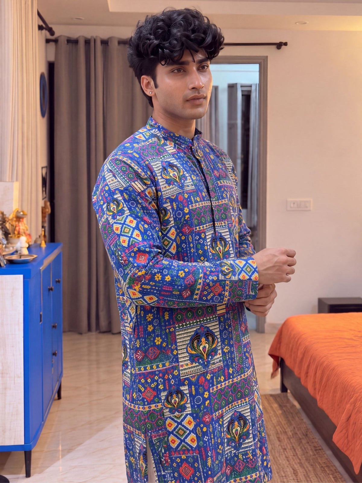 Blue Floral Jaal – Printed Long Kurta - Jaipuri Crown