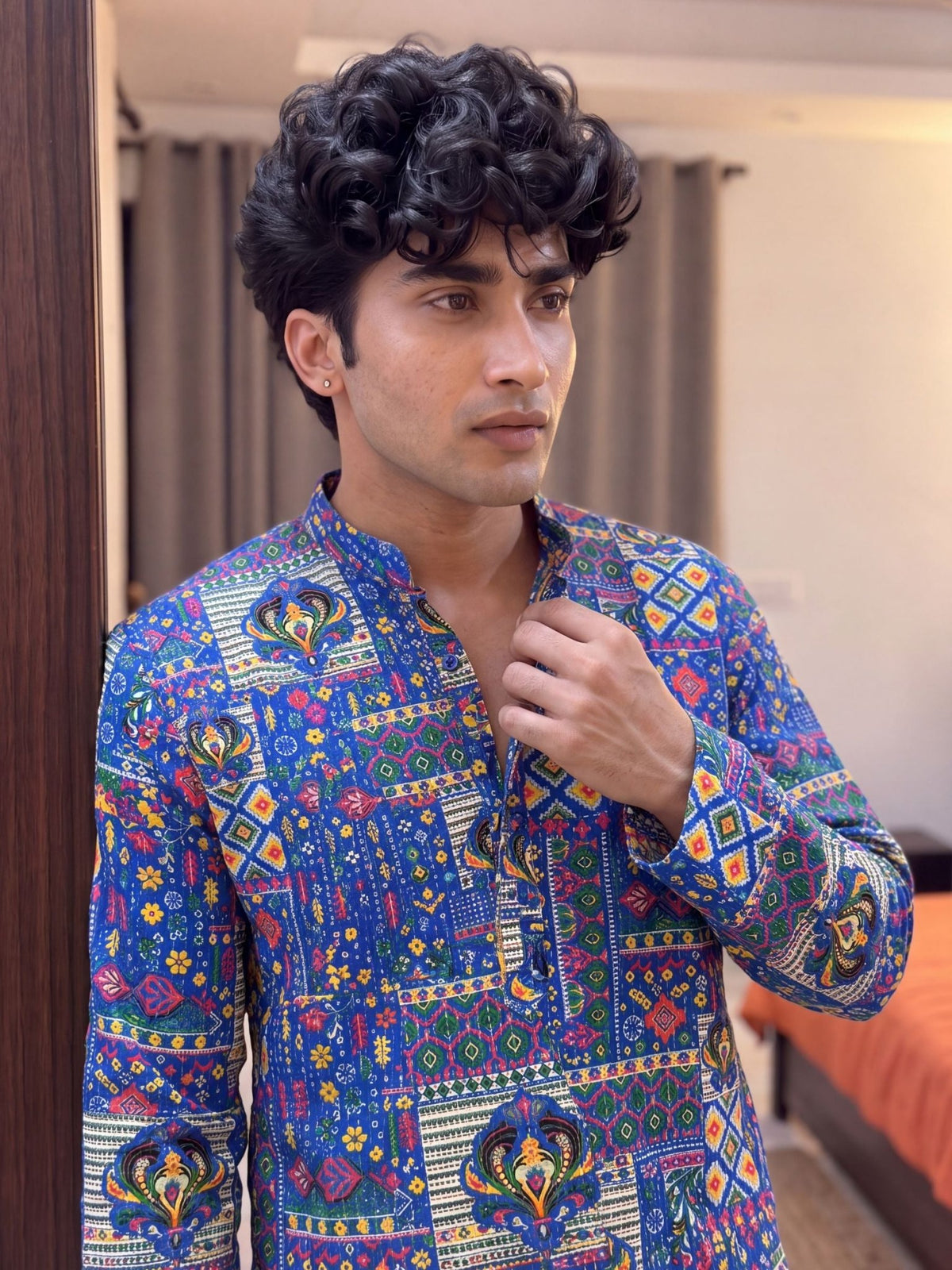 Blue Floral Jaal – Printed Long Kurta - Jaipuri Crown
