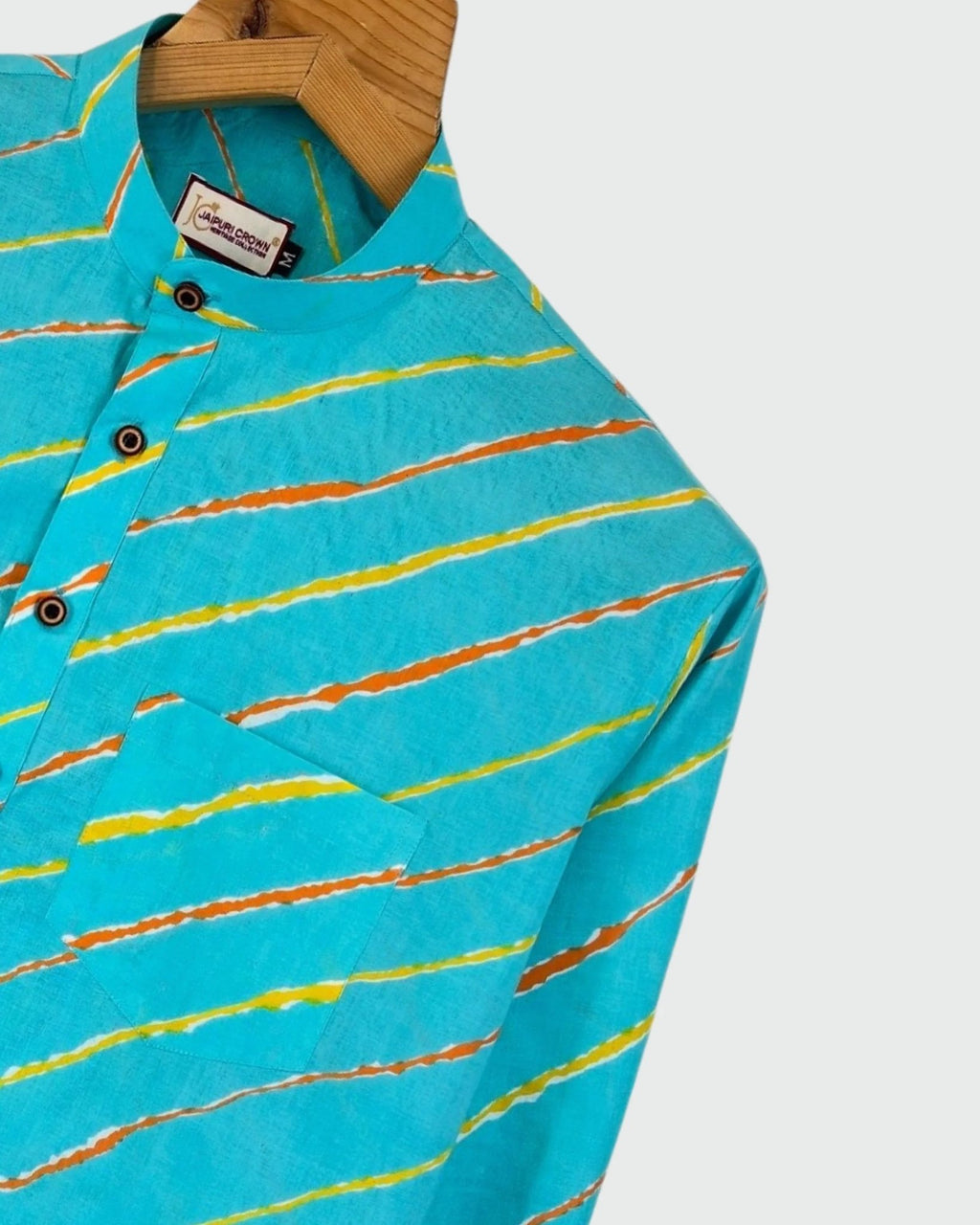 Blue Laheriya Printed Cotton Short Kurta - Jaipuri Crown