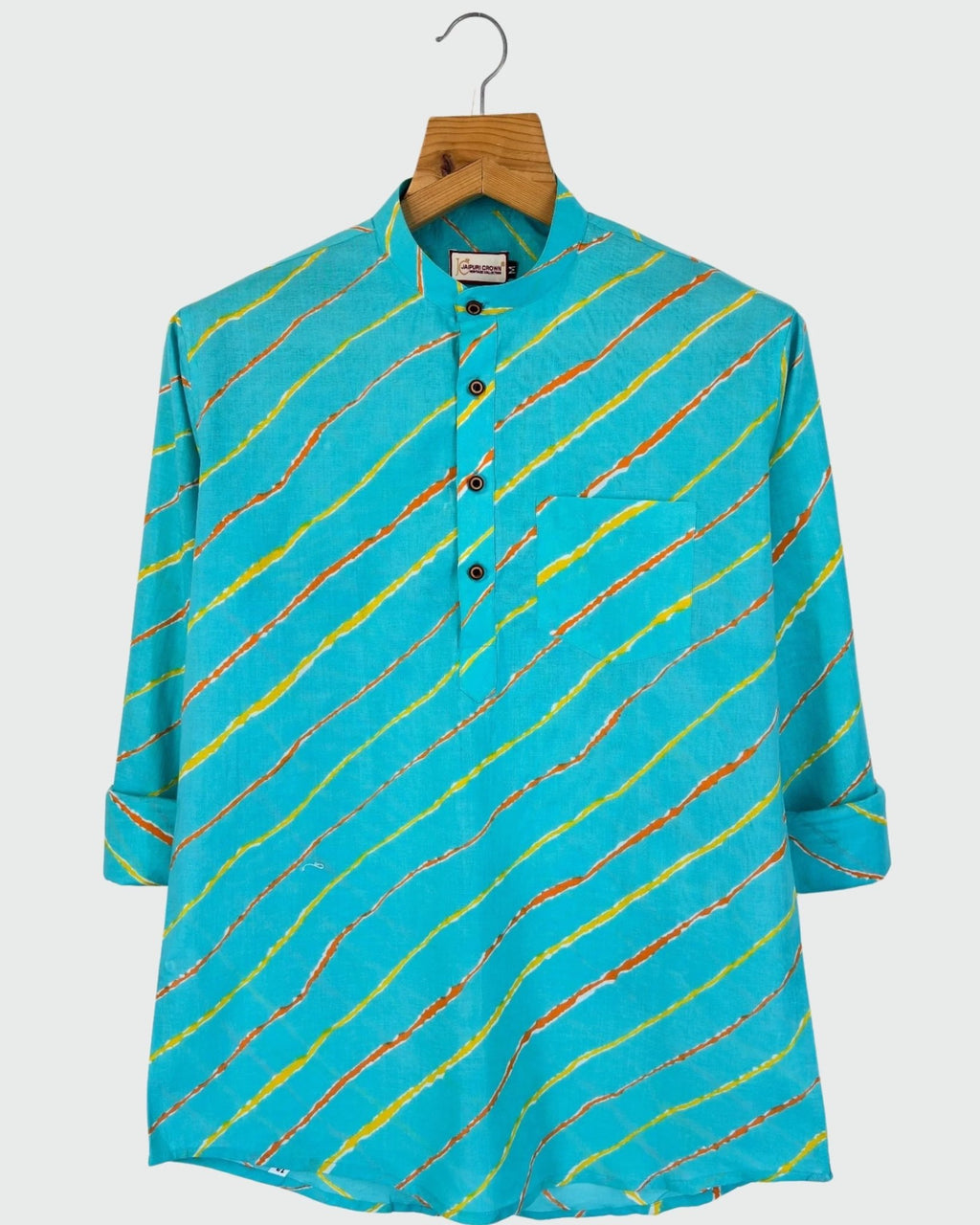 Blue Laheriya Printed Cotton Short Kurta - Jaipuri Crown