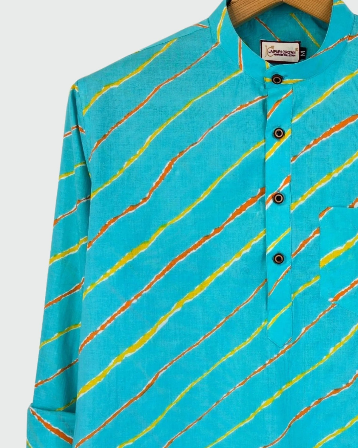 Blue Laheriya Printed Cotton Short Kurta - Jaipuri Crown