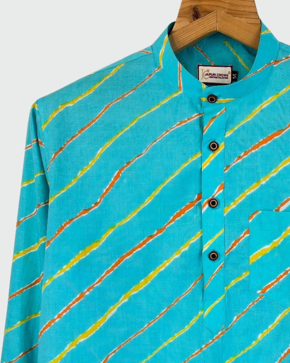 Blue Laheriya Printed Cotton Short Kurta - Jaipuri Crown