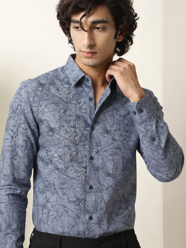 Blue Mist – Printed Cotton Full Sleeve Shirt - Jaipuri Crown