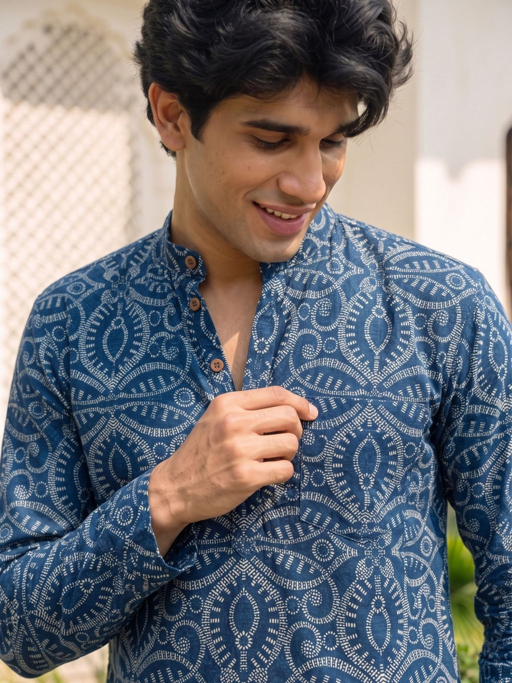 Blue Whirl – Printed Cotton Short Kurta - Jaipuri Crown