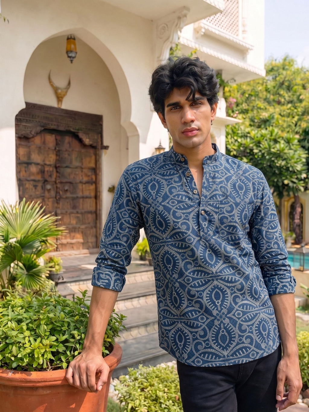 Blue Whirl – Printed Cotton Short Kurta - Jaipuri Crown