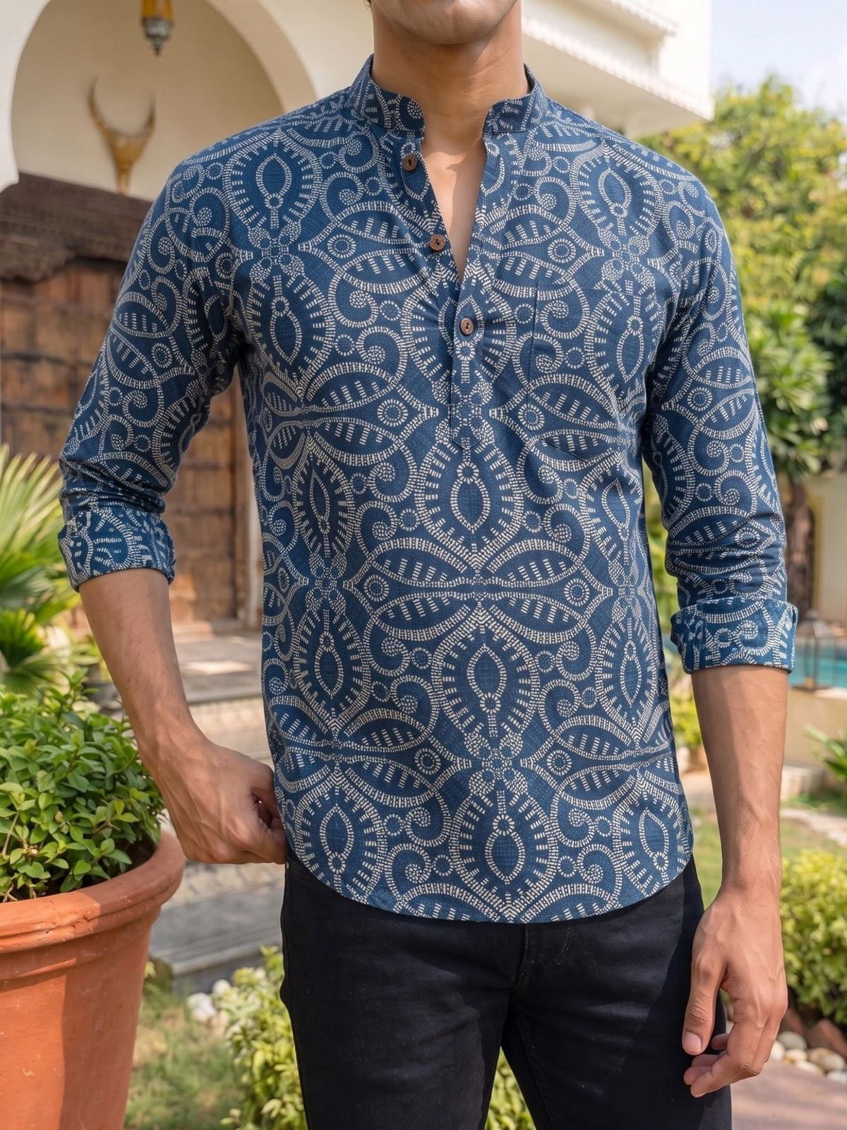 Blue Whirl – Printed Cotton Short Kurta - Jaipuri Crown