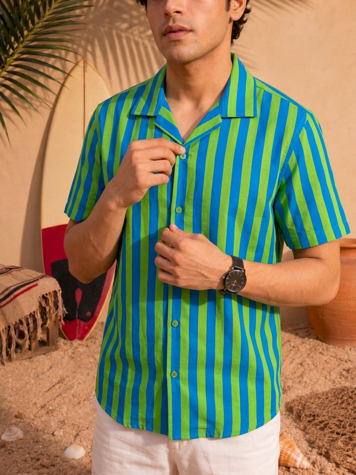 Breeze Static — Stripe Digital Printed Cotton Cambric Shirt | Jaipuri Crown - Jaipuri Crown