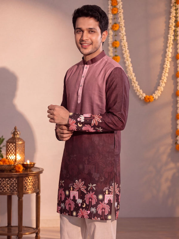 Burgundy Floral Jaal – Daman Work Printed Long Kurta - Jaipuri Crown