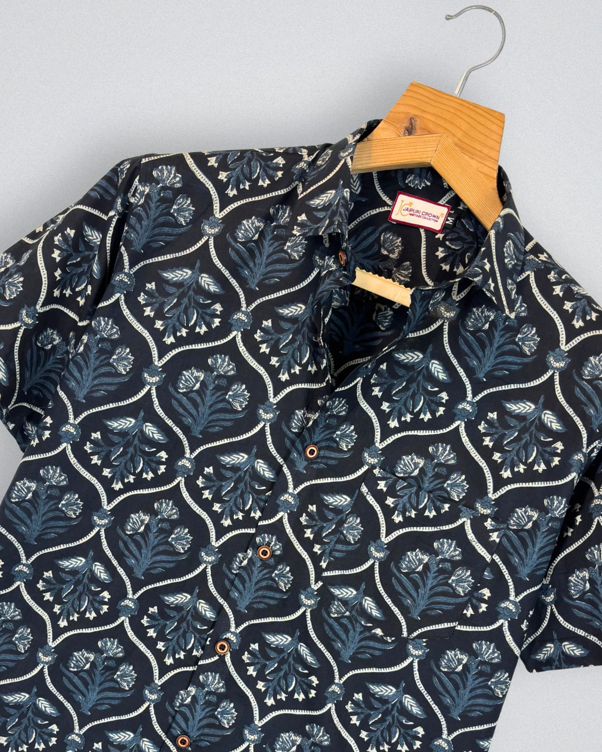 Navy Bloom – Plus Size Printed Cotton Half Sleeve