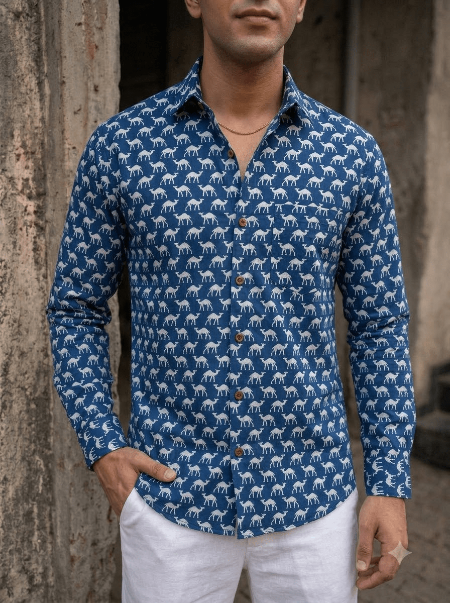Camel Caravan – Printed Cotton Full Sleeve Shirt - Jaipuri Crown