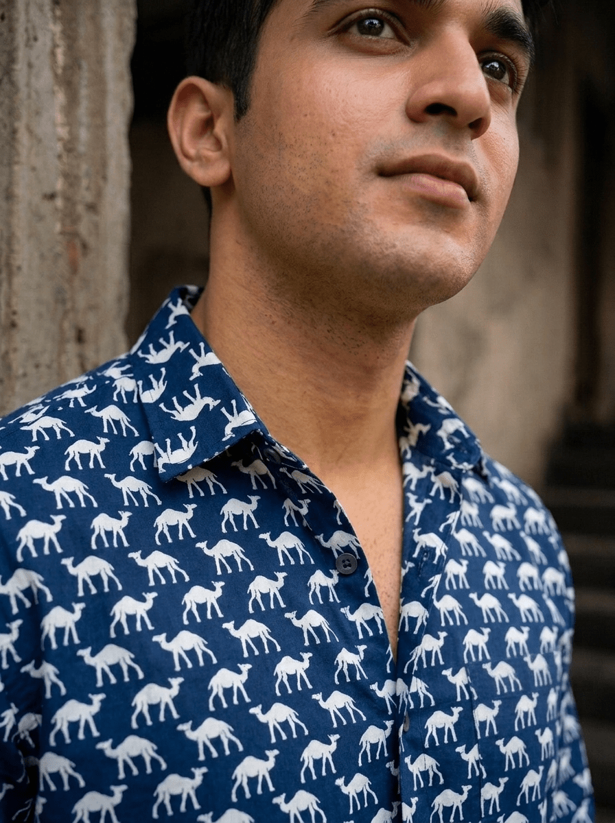 Camel Caravan – Printed Cotton Full Sleeve Shirt - Jaipuri Crown