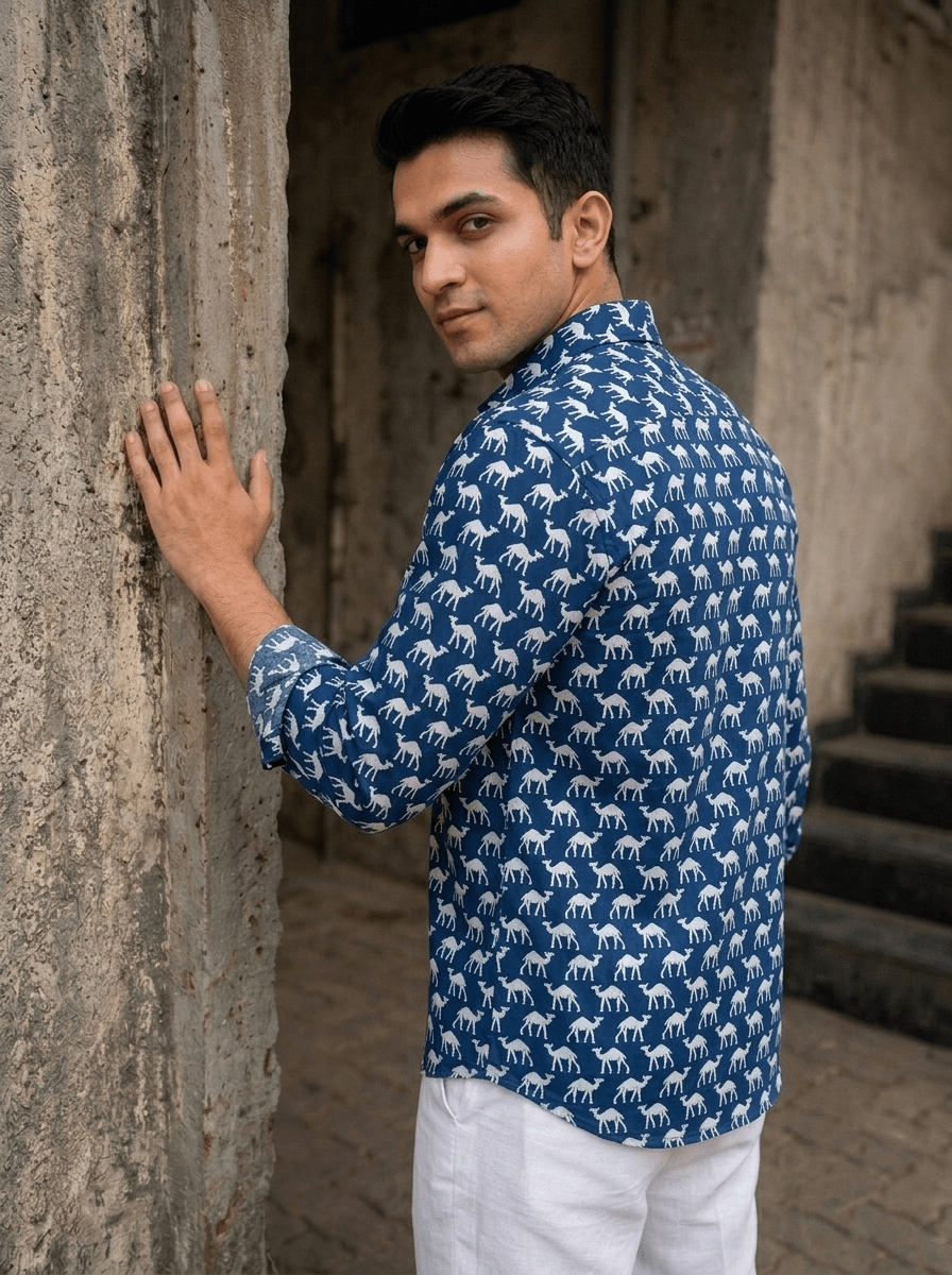 Camel Caravan – Printed Cotton Full Sleeve Shirt - Jaipuri Crown