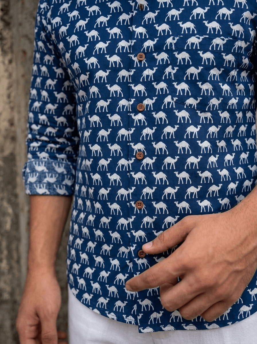 Camel Caravan – Printed Cotton Full Sleeve Shirt - Jaipuri Crown