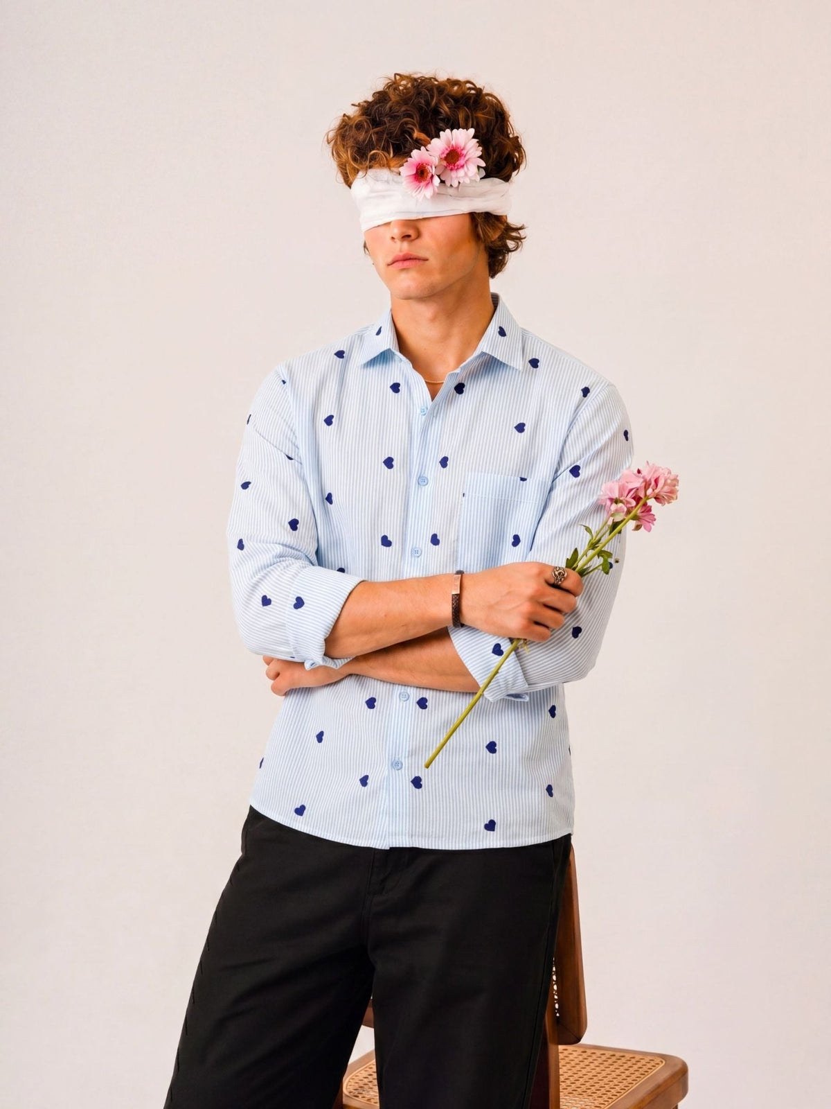 "Chaahat" — Sky Blue Heart Embroidered Cotton Shirt | Jaipuri Crown - Jaipuri Crown