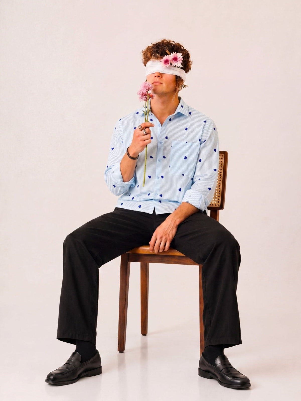 "Chaahat" — Sky Blue Heart Embroidered Cotton Shirt | Jaipuri Crown - Jaipuri Crown