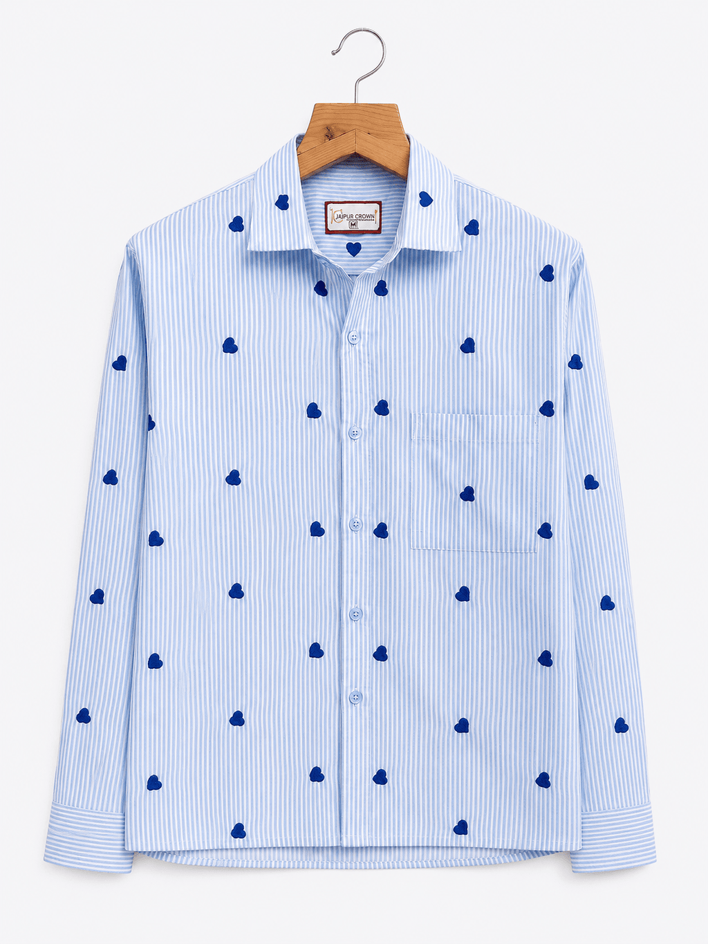 "Chaahat" — Sky Blue Heart Embroidered Cotton Shirt | Jaipuri Crown - Jaipuri Crown