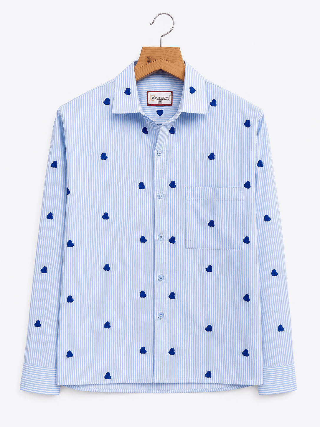 "Chaahat" — Sky Blue Heart Embroidered Cotton Shirt | Jaipuri Crown - Jaipuri Crown