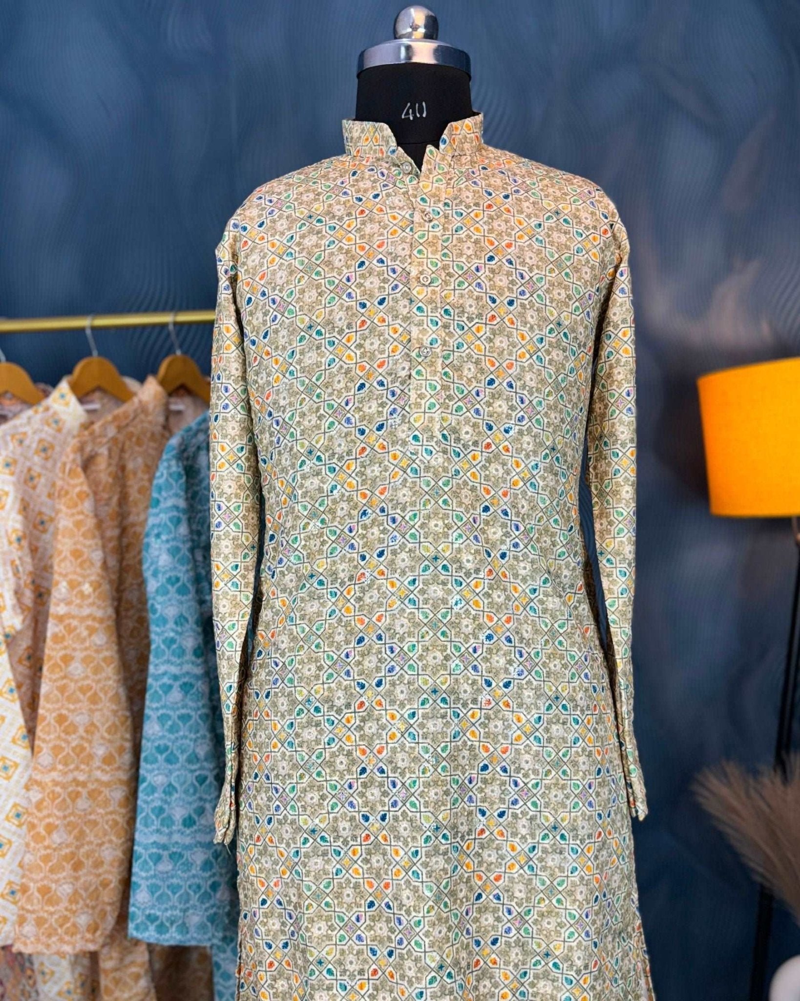 Chic Chevron Printed Lucknowi Kurta - Jaipuri Crown