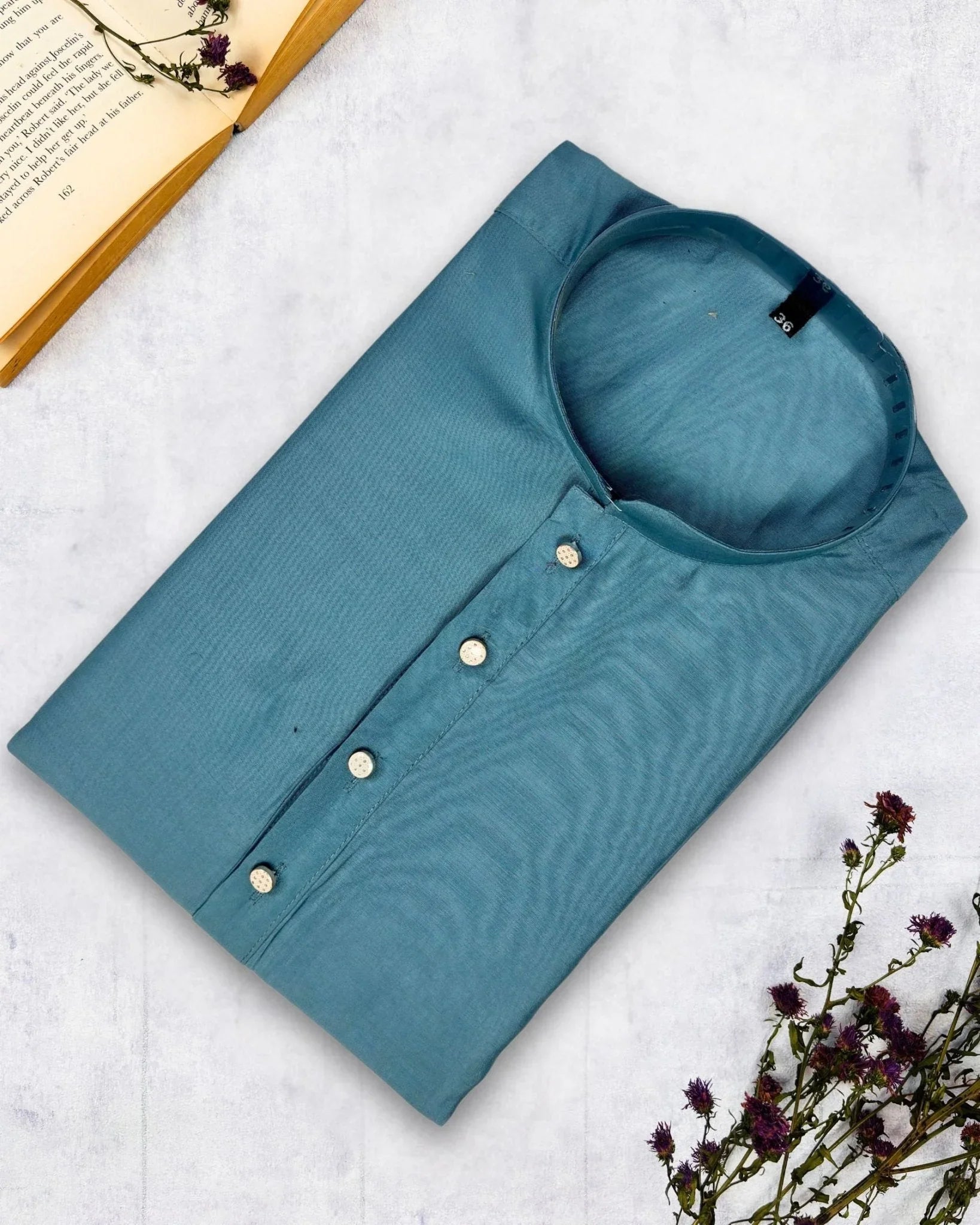 Classic Aqua Blue Plain Kurta - Jaipuri Crown
