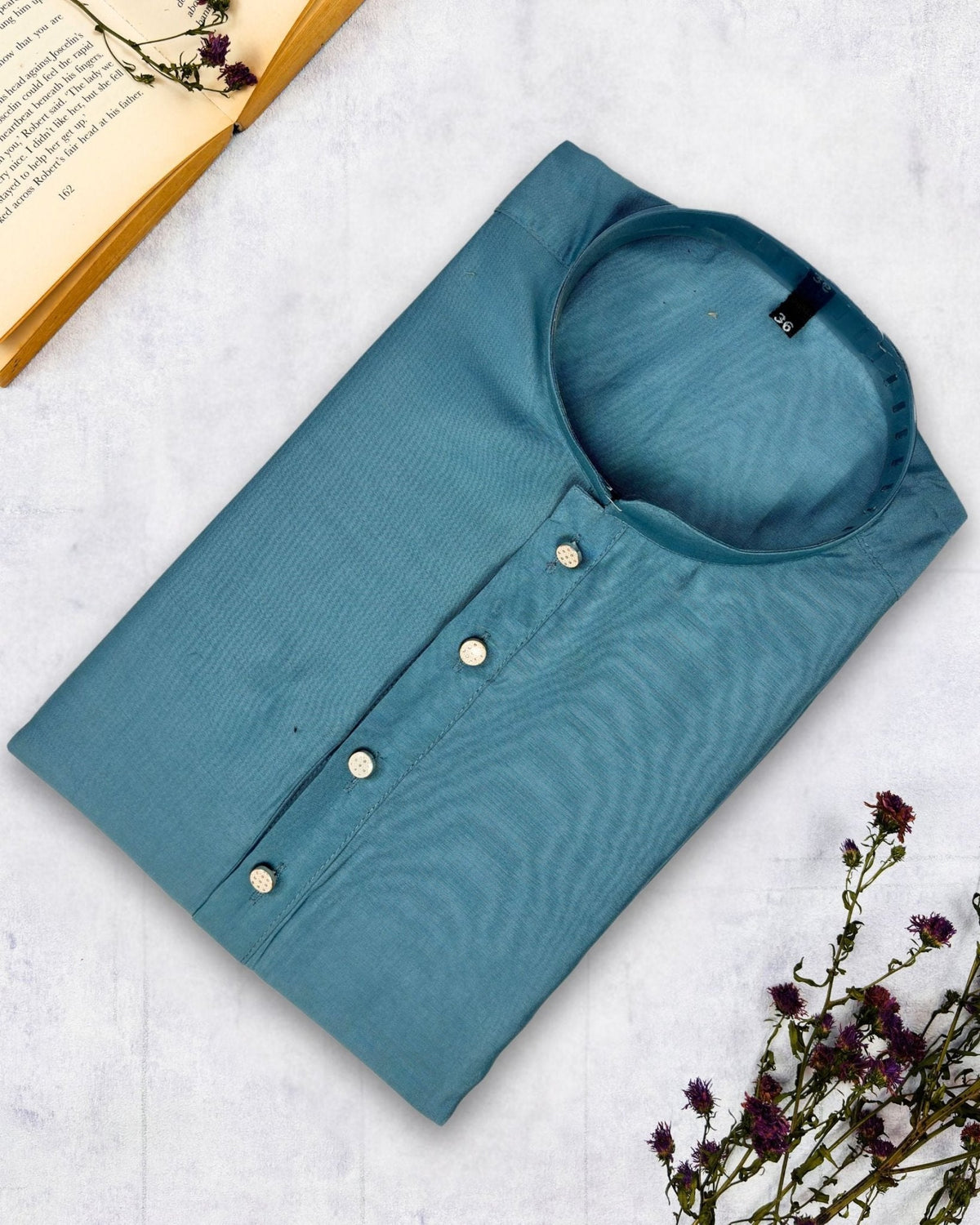 Classic Aqua Blue Plain Kurta - Jaipuri Crown