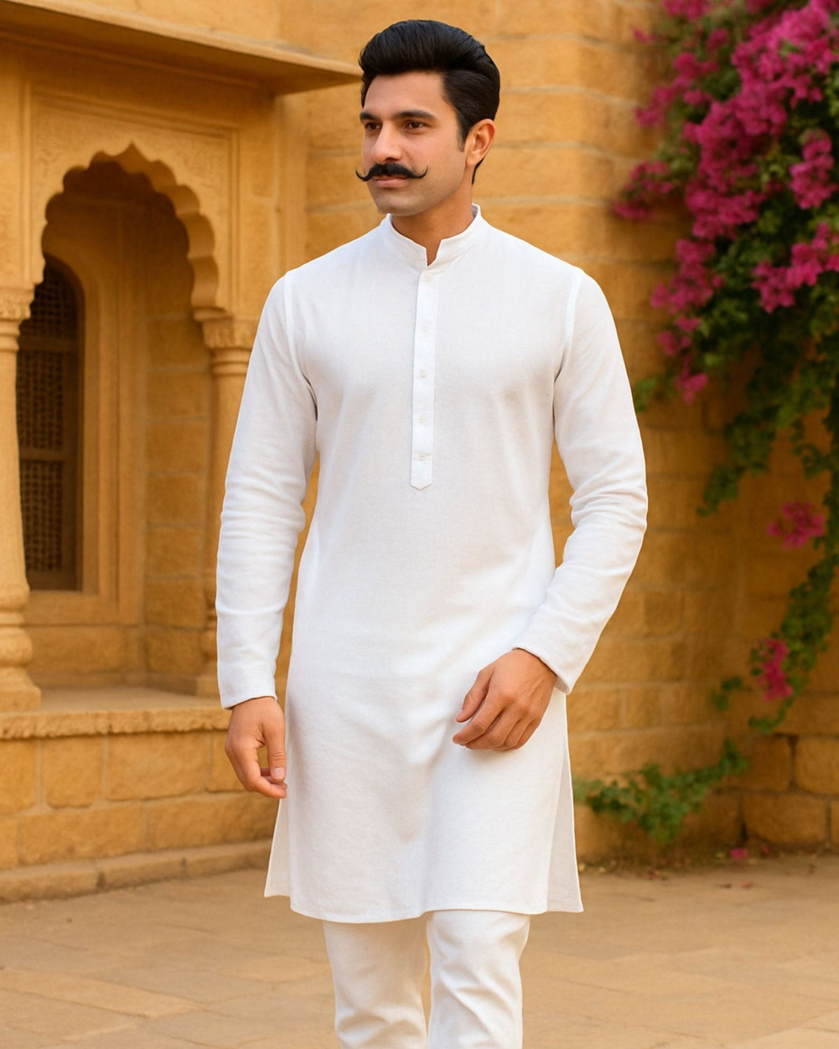 Classic White Kurta Plain Kurta - Jaipuri Crown
