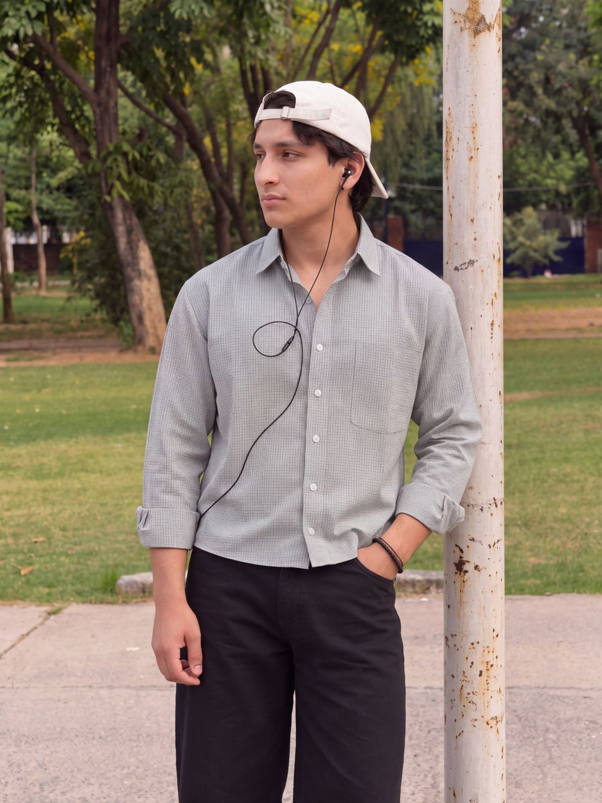 Cloud Grey Check Crop Shirt - Jaipuri Crown
