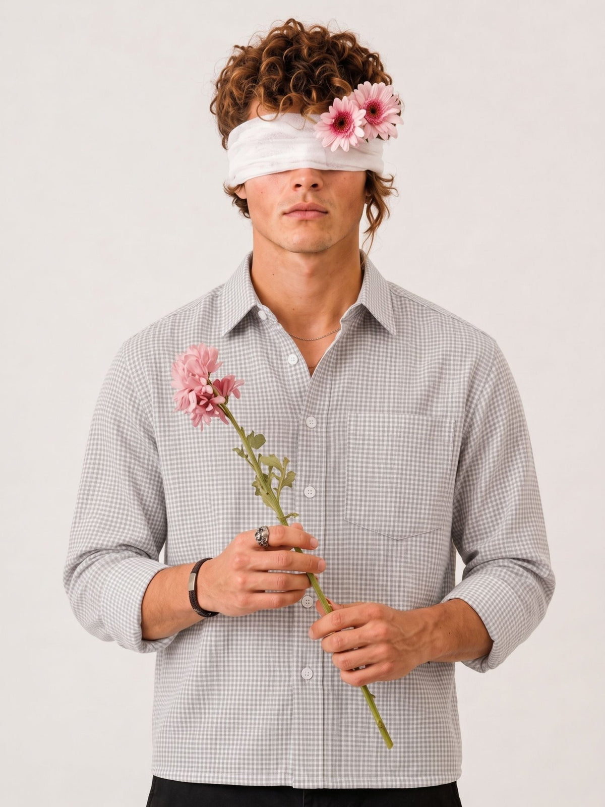Cloud Grey Check Crop Shirt - Jaipuri Crown