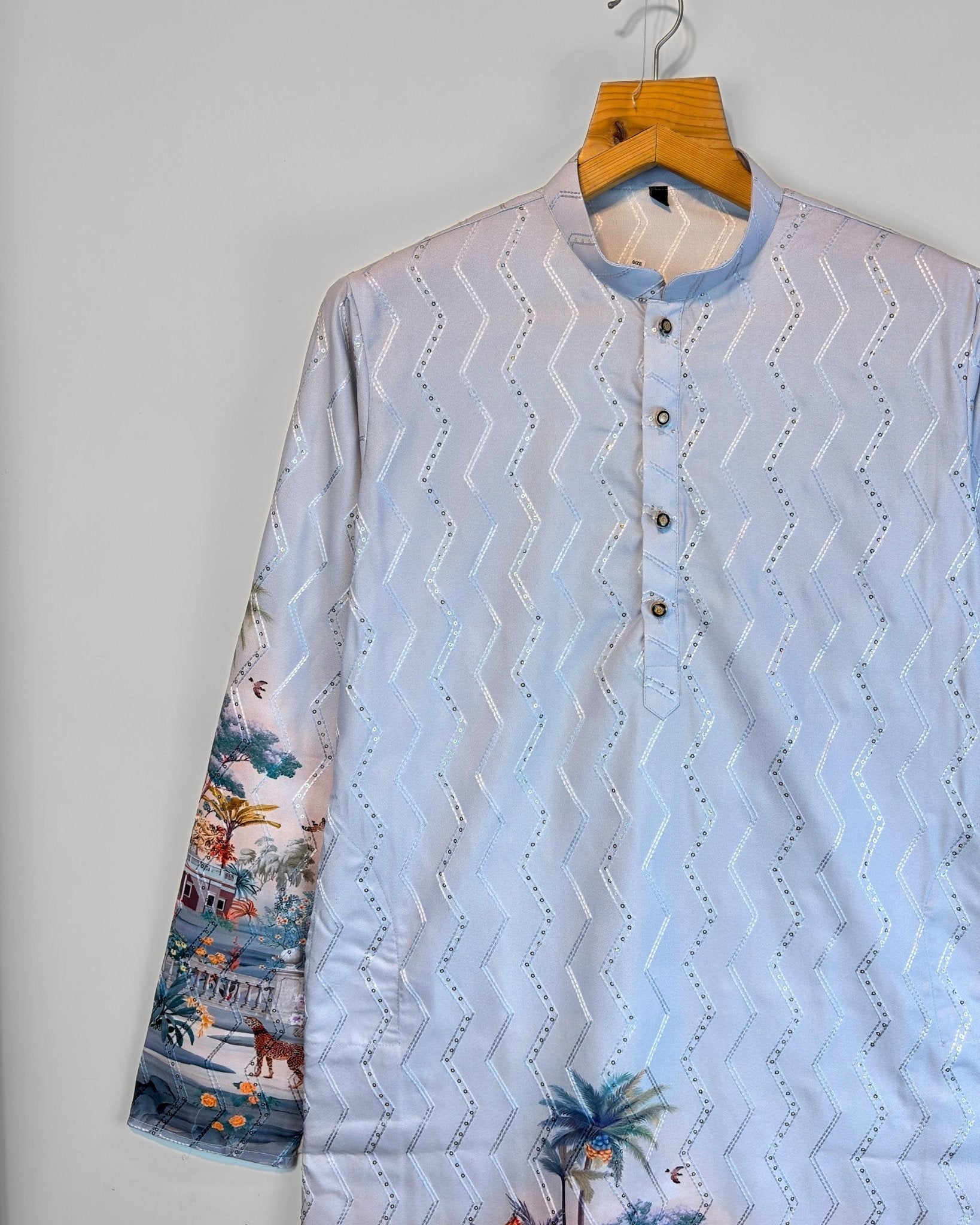 Coastal Royale – Printed Kurta for Men - Jaipuri Crown