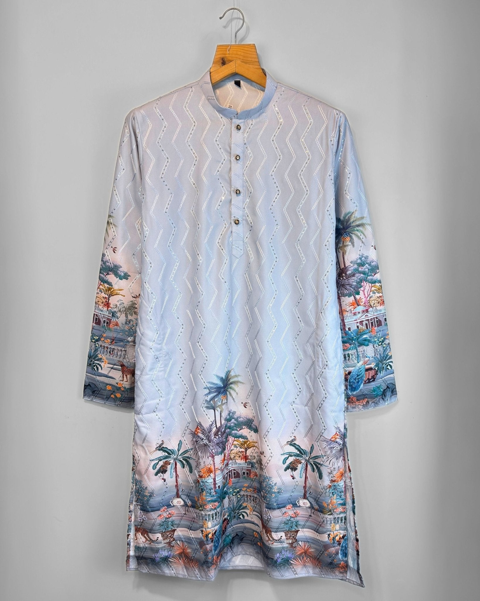 Coastal Royale – Printed Kurta for Men - Jaipuri Crown