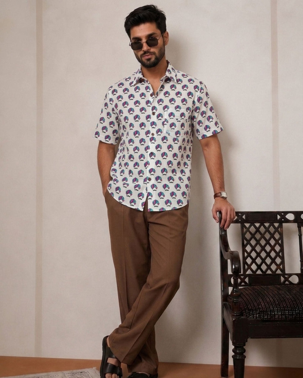 Colorful Whirl – Printed Cotton Half Sleeve Shirt - Jaipuri Crown