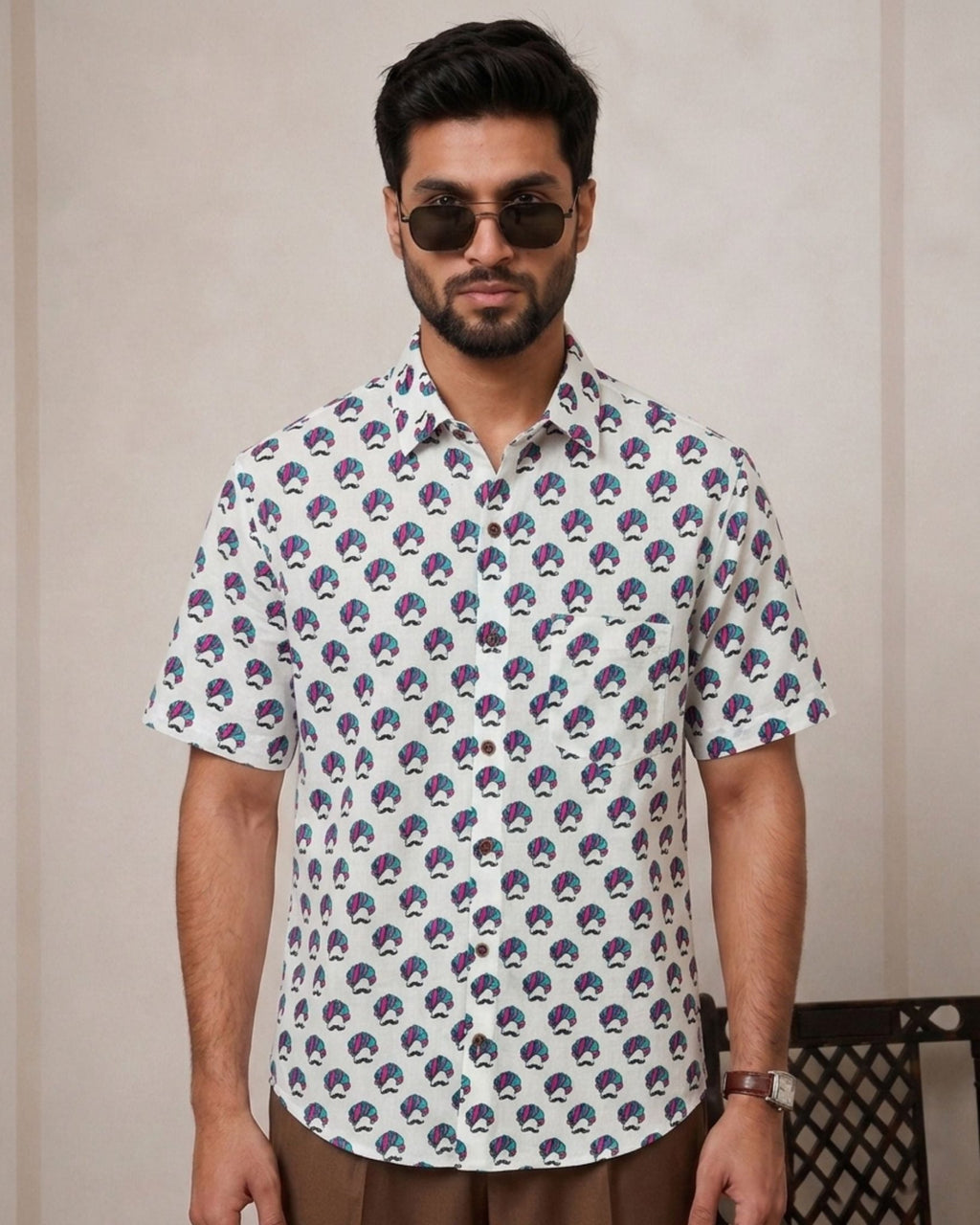 Colorful Whirl – Printed Cotton Half Sleeve Shirt - Jaipuri Crown
