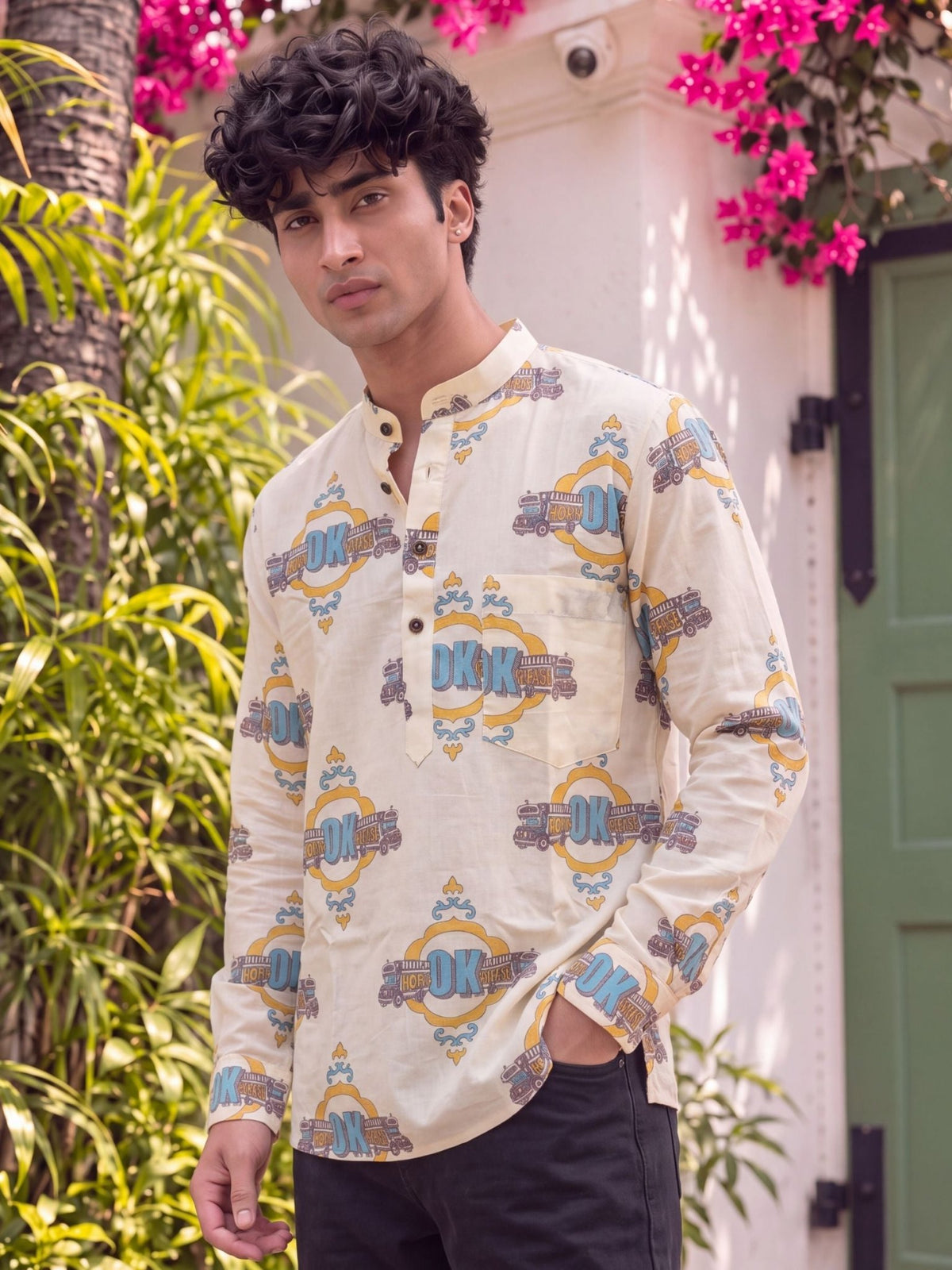 Cool Vibes – Printed Cotton Short Kurta - Jaipuri Crown