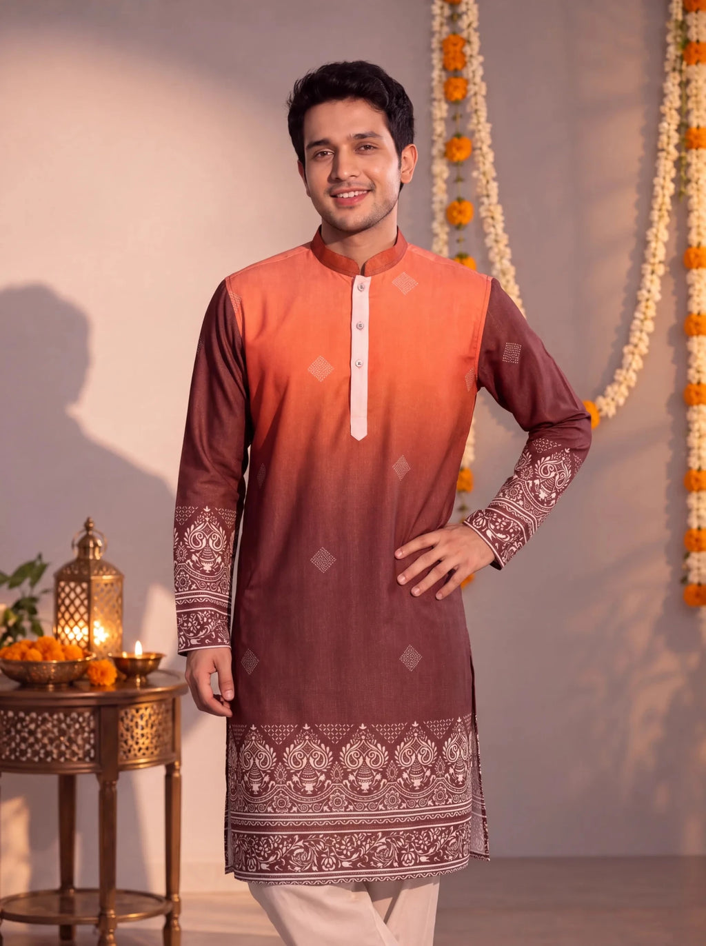 Coral Daman Printed – Textured Plan Long Kurta - Jaipuri Crown