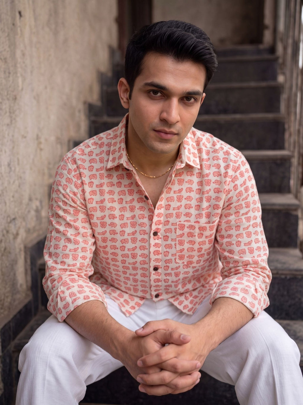 Coral Elephant Print – Cotton Full Sleeve Shirt - Jaipuri Crown