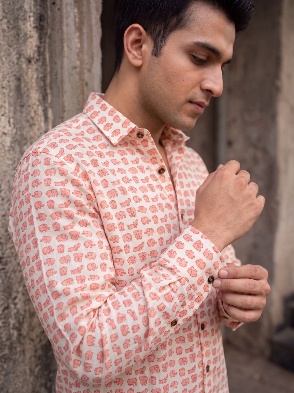 Coral Elephant Print – Cotton Full Sleeve Shirt - Jaipuri Crown