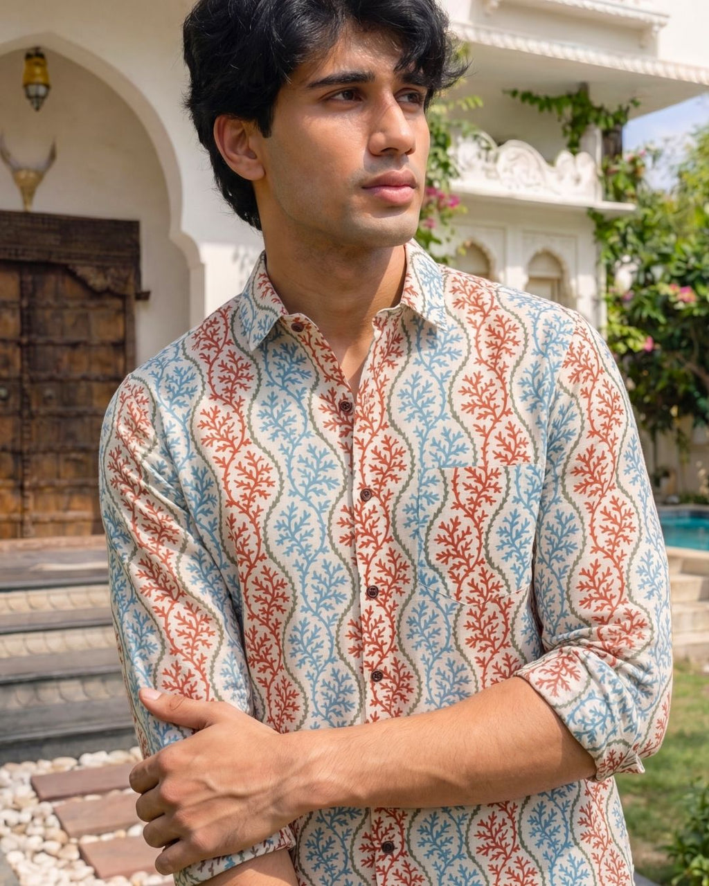 Coral Reef Delight – Printed Cotton Full Sleeve Shirt - Jaipuri Crown