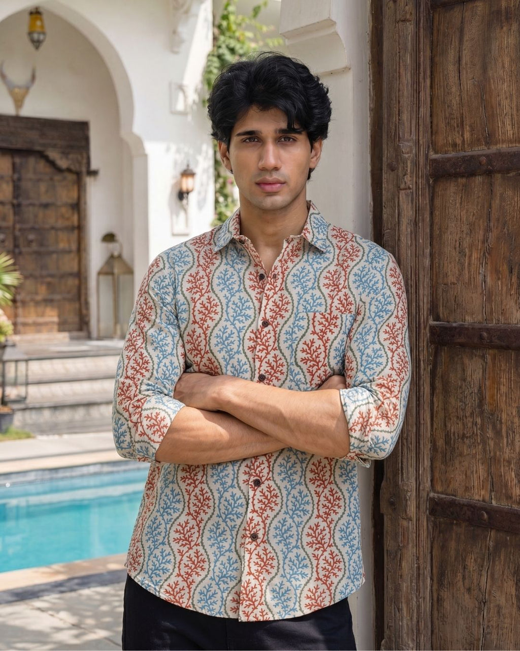 Coral Reef Delight – Printed Cotton Full Sleeve Shirt - Jaipuri Crown